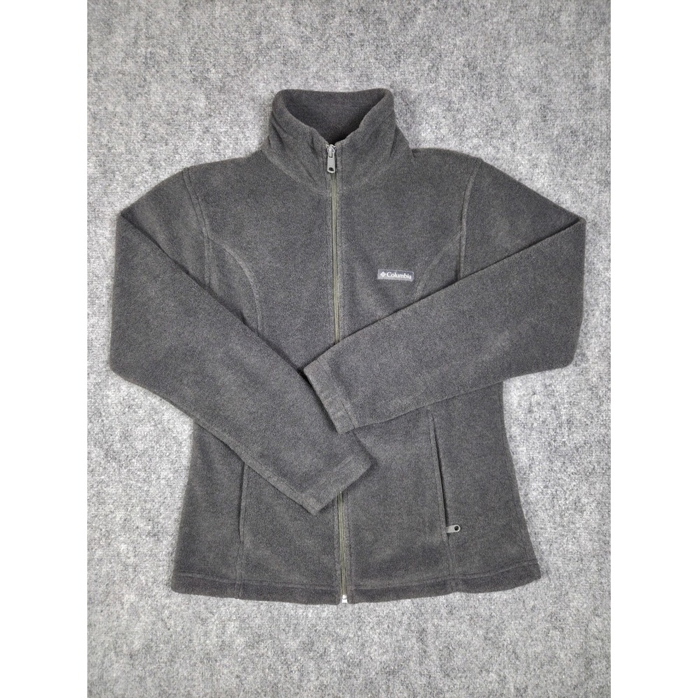 Columbia Fleece Jacket Womens Medium Gray Full Zip Mock Neck Outdoor Layer